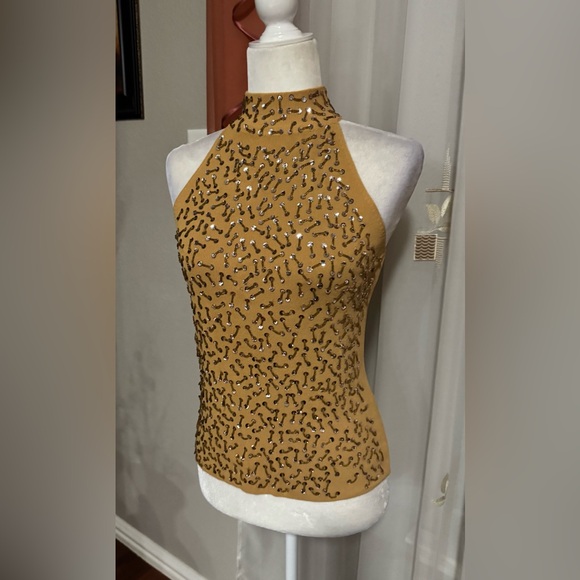 Vintage Dressy Evening Party Beaded Sequin Halter Mock Turtleneck Top NWOT - Picture 3 of 13